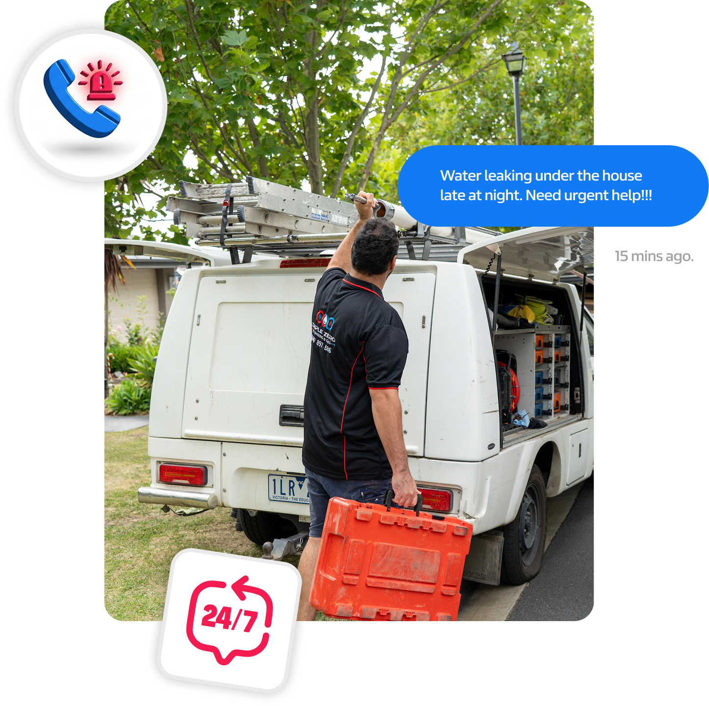 Emergency plumber at service van